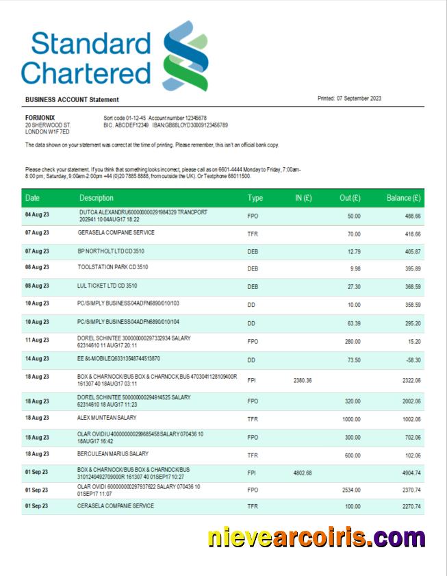 Standard Chartered  bank company account statement